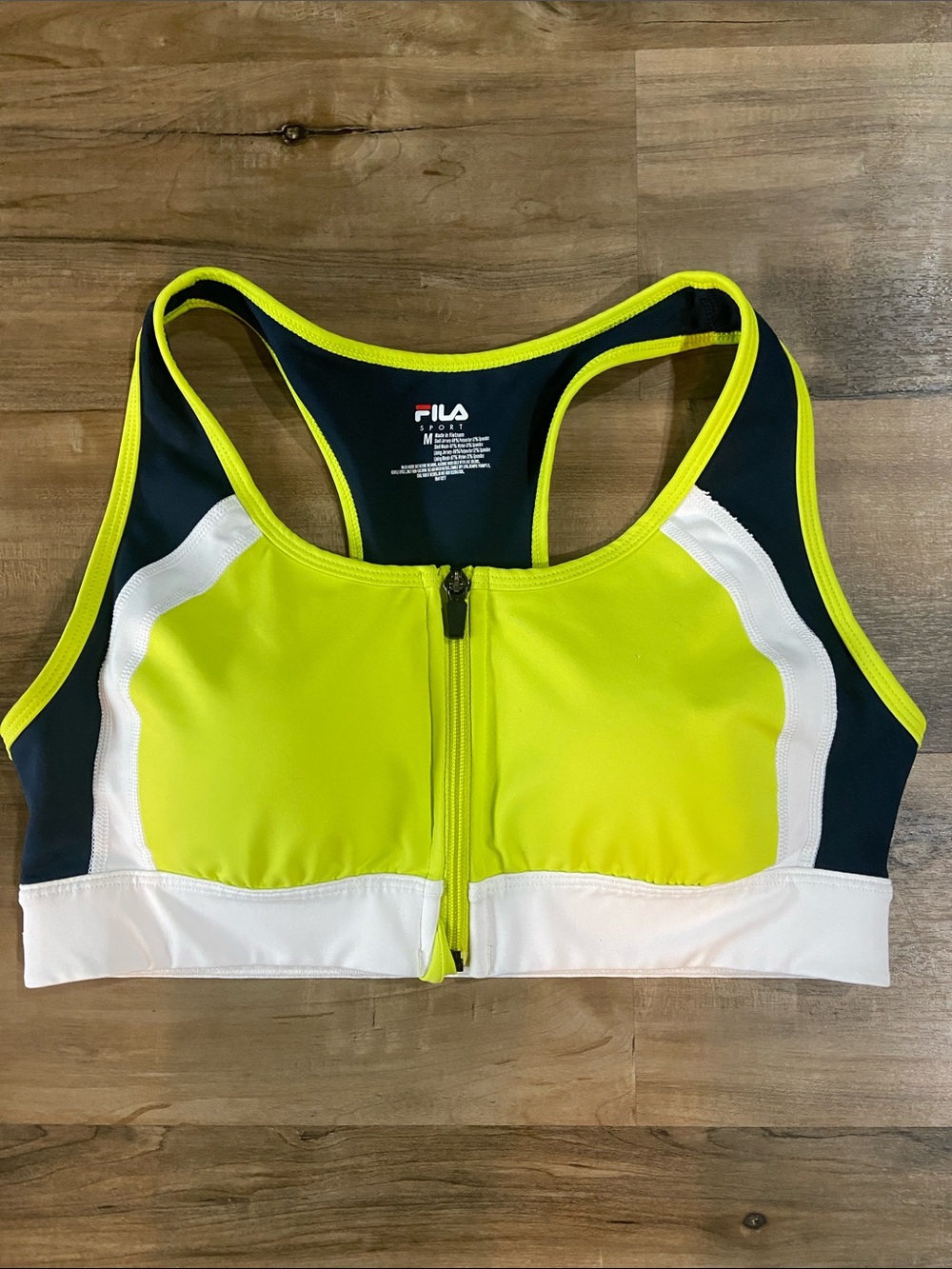Fila Neon Yellow White Black Front-Zip Racerback Sports Bra